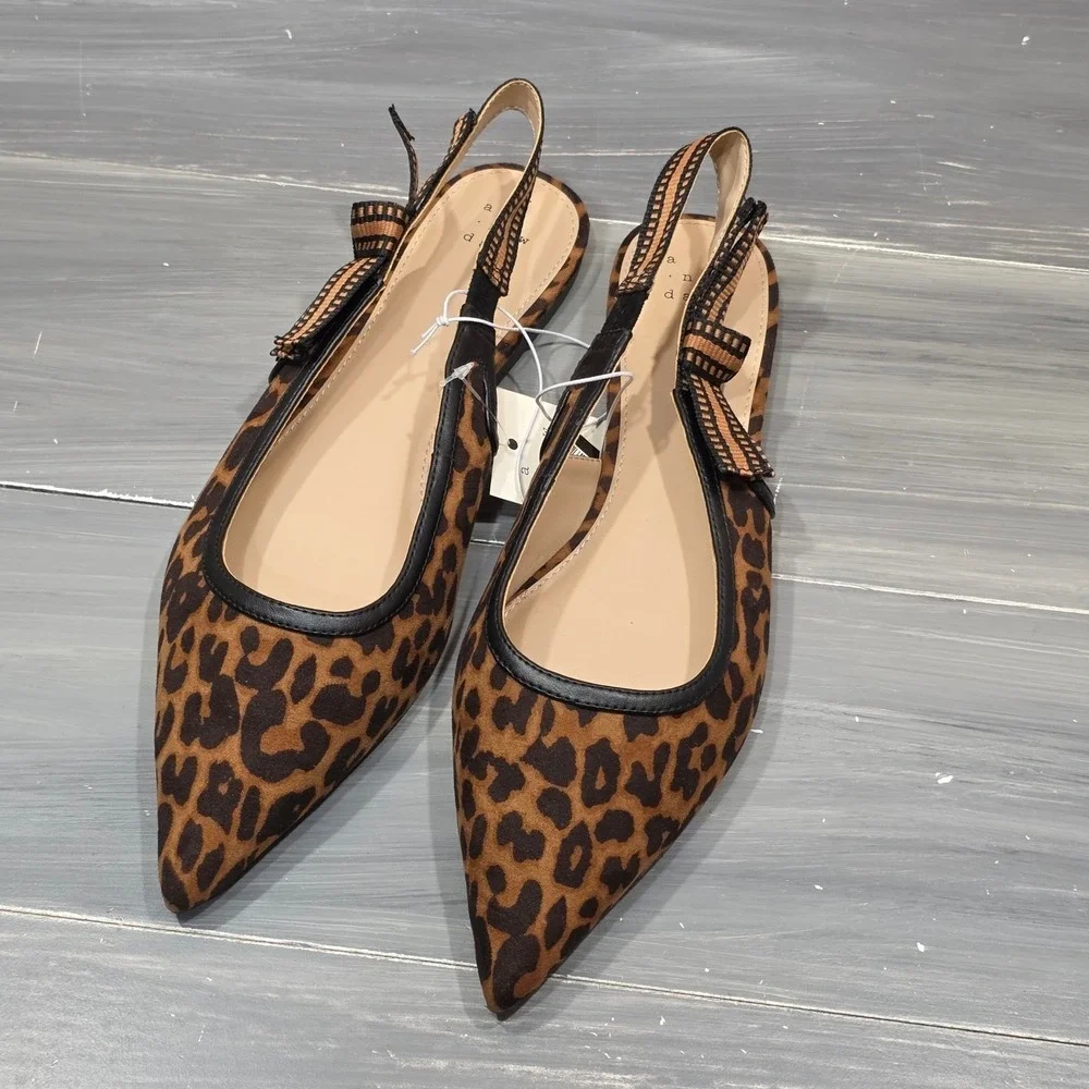A New Day London Slingback Flats Leopard Print Pointed Toe Brown Black - Picture 6 of 11